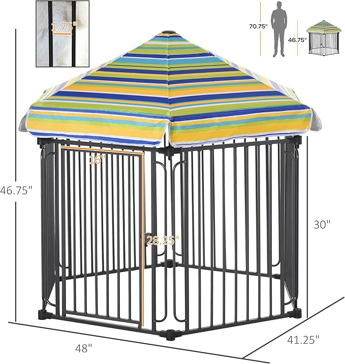 PawHut 48" x 41" Heavy-Duty Metal Dog Playpen, Outdoor Pet Cage Kennel, Puppy Exercise Fence Barrier with Weather-Resistant Polyester Roof, Locking Door, & Metal Frame