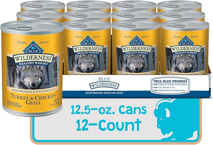 Blue Buffalo Wilderness Adult Wet Dog Food, Healthy Weight, High-Protein and Grain-Free, Turkey & Chicken Recipe, 12.5-oz. Can