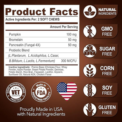 Super Poop Probiotics for Dogs - Dog Stool Softener - Fiber for Dogs Supplement - 6 Probiotics and Digestive Enzymes - Healthy Gut - Perfect for Firm Stool & Diarrhea Relief - 120 Chews