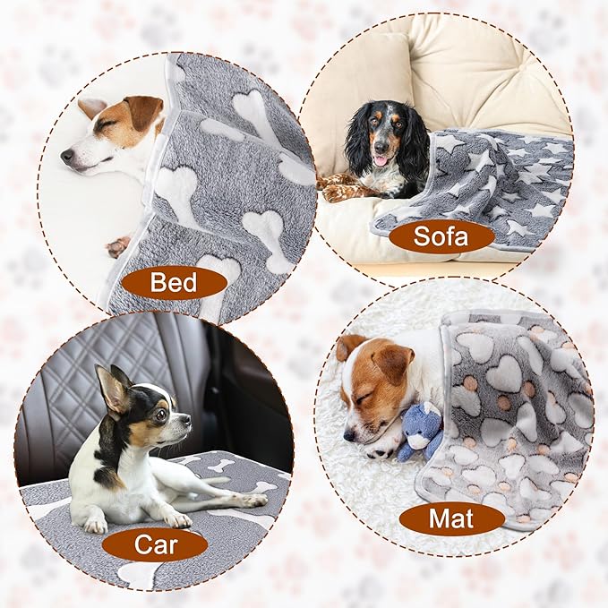1 Pack 3 Blankets Super Soft Fluffy Premium Fleece Pet Blanket Flannel Paw Printed Throw for Dog Puppy Cat (Small 23x16'', Star, Bone, Love)