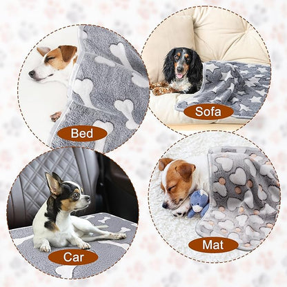1 Pack 3 Blankets Super Soft Fluffy Premium Fleece Pet Blanket Flannel Paw Printed Throw for Dog Puppy Cat (Small 23x16'', Star, Bone, Love)