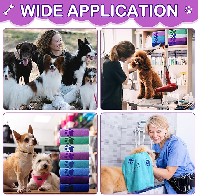 Chumia 8 Pcs Dog Towels for Drying Dogs Cats Pet Towels Bulk Puppy Microfiber Fast Drying Paw Bath Bathing Supplies Absorbent for Medium Pets(18 x 28 Inch,Dog Paw and Bone,Classic Color)