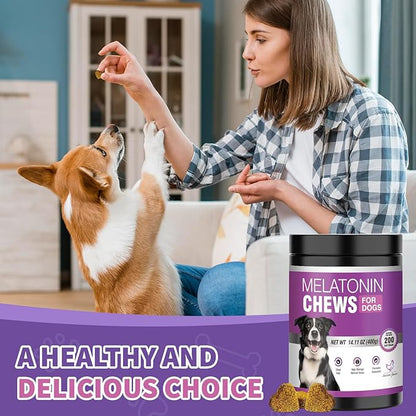 Calming Melatonin for Dogs, 200 Pet Chews Calming Treats for Sleep Aid Sleeping Pills Puppy Melatonin Bites Support Stress, Anxiety Relief, Separation for Small and Large Dogs(Chicken Flavor)