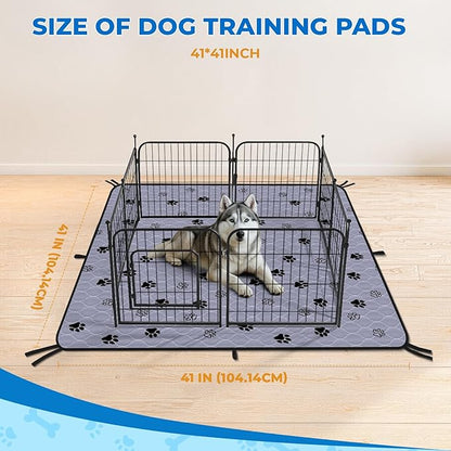 Fostanfly Washable Dog Pee Pads for Dogs, 2-Pack 41"x41" Large Reusable Potty Training Pads, Ultra-Absorbent, Leak-Proof & Non-Slip, with 8 Lanyards for Playpen, Crates & Furniture, Gray