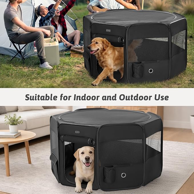PETSFIT 45.5" Dog Playpen Indoor/Outdoor-Jump-Proof 28.5" Height with Removable Waterproof Mat & Zippered Roof | RV, Camping, Travel Dog Pen | Whelping & Cat Observation Space(45.5"L x 45.5"W x 28.5H)