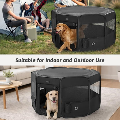 PETSFIT 45.5" Dog Playpen Indoor/Outdoor-Jump-Proof 28.5" Height with Removable Waterproof Mat & Zippered Roof | RV, Camping, Travel Dog Pen | Whelping & Cat Observation Space(45.5"L x 45.5"W x 28.5H)