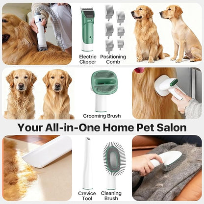 buenkee Dog Grooming Kit with Vacuum, 15000Pa Pet Hair Clipper and Shedding Brush, 50dB Low Noise, 2L Capacity, White