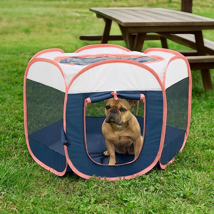 Furhaven Portable Dog Playpen Cat Tent, Pet Playground,Kennel Foldable Indoor Outdoor Zippered Puppy Crate - Navy, Small