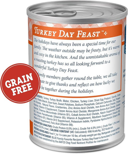 Blue Buffalo Family Favorites Adult Wet Dog Food, Made with Natural Ingredients, Turkey Day Feast, 12.5-oz Can (Pack of 12)