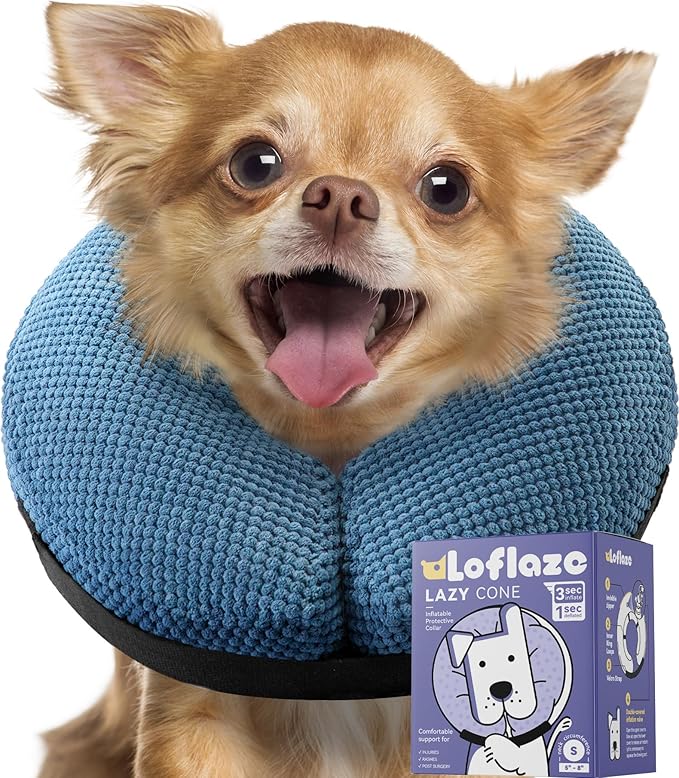 Loflaze Inflatable Dog Cone Collar - Dog Neck Donut Cone Collar Alternative After Surgery - Soft Cone for Large Medium Small Dogs Cats - Alternative Recovery E Collar (Blue, S)