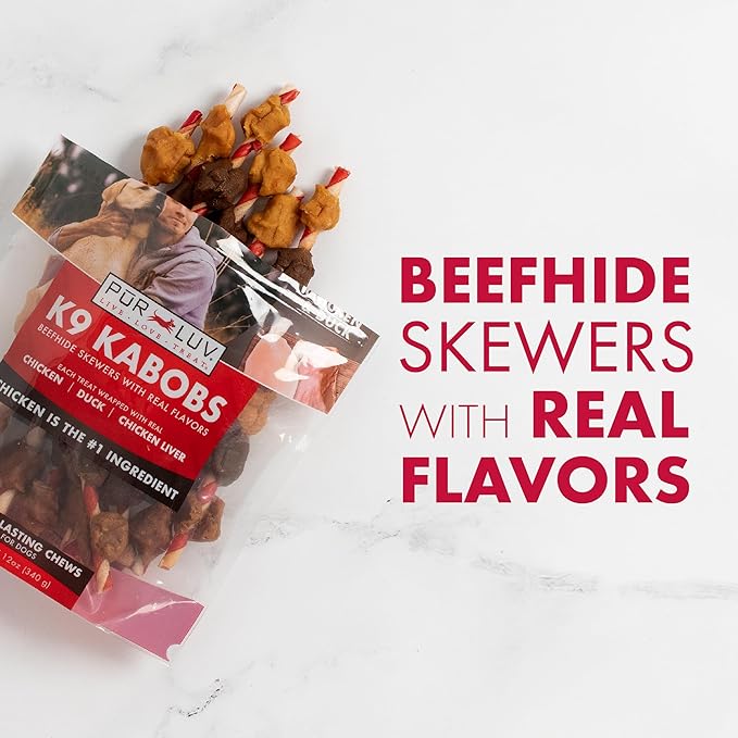 Pur Luv Dog Treats, K9 Kabobs Made with Real Chicken and Duck, 12 Ounces, Dog Snacks, Healthy, Easily Digestible, Long-Lasting, High Protein Treat, Satisfies Urge to Chew
