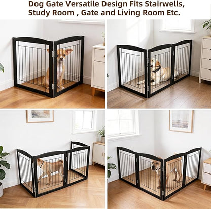ZJSF Freestanding Foldable Dog Gate for House Extra Wide Wooden Indoor Puppy Gate Stairs Doorways Pet Gate Tall Dog Fence 2 Panels Fence Black