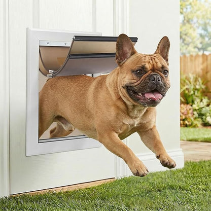 Large Aluminum Dog Door for Exterior Doors, Insulated Weatherproof Pet Door with Magnetic Auto Close, Blocks Cold & Hot Air, Metal Frame Doggie Door for Dogs, Up to 110 lbs