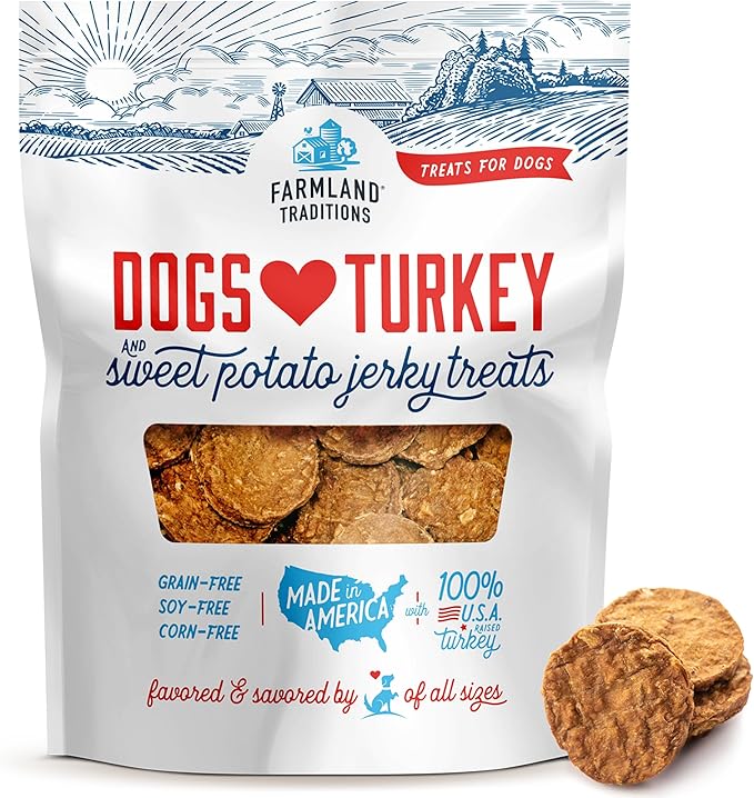 Farmland Traditions Filler Free Dogs Love Turkey & Sweet Potato Premium Jerky Treats for Dogs, 3 Pound Bag