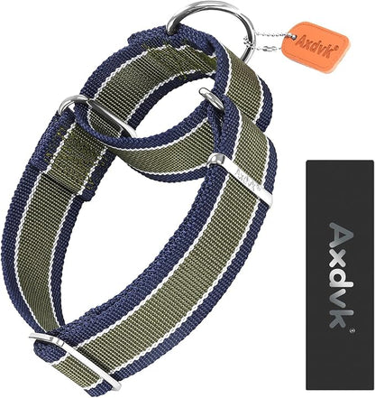 Martingale Collar 1.5 Inch Wide 1600D Extra Strong Anti Escape Nylon Dog Collar, No Pull Heavy Duty Dog Collar with 3-Color Stripe for Large to XLarge Dogs (XLarge, Army Green & Gray)