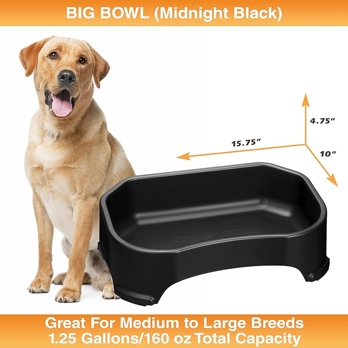 Neater Pet Brands Extra Large Water Bowl for Dogs, Outdoor Dog Water Bowl (1.25 Gallon XL Capacity), Big Trough Style Food Dish for Indoors or Outside, No Spill Large Dog Bowls, Midnight Black