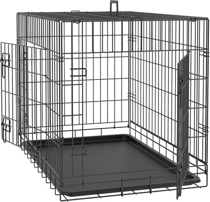 30/36/42 Inches Double Door Dog Crate Folding Metal Wire Dog Kennel Cage with Tray for Small/Medium/Large Dogs Indoor Outdoor Travel Use