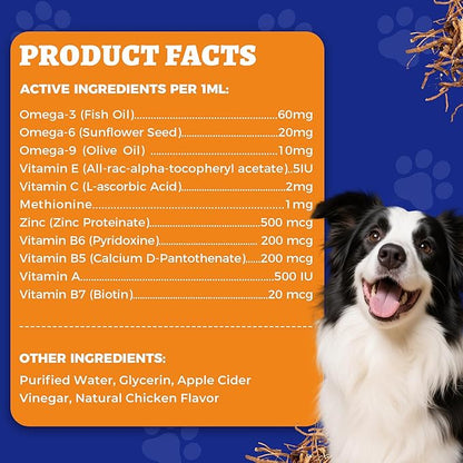 4 oz Skin&Coat Drops for Dogs&Cats - Liquid Supplement with Omega 369 Biotin-Dog Itch&Allergy Relief,Reduces Shedding,Dog Fish Oil,Coat Defense for Dogs&Cats,Chicken Flavor