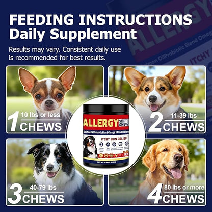 Dog Allergy Chews for Itchy Skin Relief – Dog Allergy Itching Skin Relief & Immune Support Anti Itch Probiotics for Yeast, Itchy Skin and Itchy Ears – Gut & Immune Support, 200 Chews