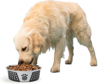 PetRageous 13099 Fiji Stainless Steel Non-Slip Dishwasher-Safe Dog Bowl 6.5-Cup Capacity 8.5-inch Diameter 2.75-inch Tall for Large and Extra Large Dogs, Light Grey and Black