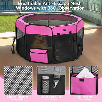 PETSFIT 45.5" Dog Playpen Indoor/Outdoor-Jump-Proof 28.5" Height with Removable Waterproof Mat & Zippered Roof | RV, Camping, Travel Dog Pen | Whelping & Cat Observation Space(45.5"L x 45.5"W x 28.5H)