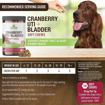 Strawfield Pets Cranberry Bladder & UTI Chews for Dogs D-Mannose + Vitamin C for Urinary Tract Support Bacon Flavored Soft Chews 120 softchews