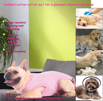 Dog Recovery Suit Pink Female Spay Surgical Large Shirt, Male Surgery Recovery Suit,Pink-White Striped XXXL
