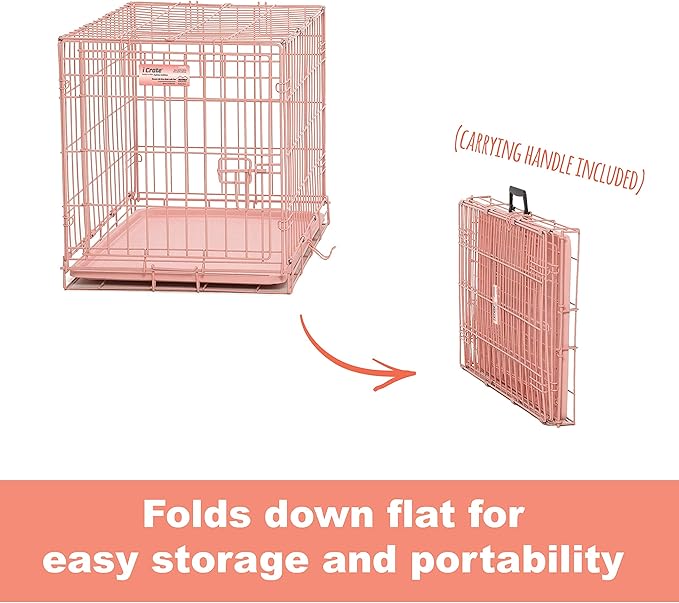MidWest Homes for Pets 24-Inch Pink Fashion iCrate for Small Breeds, 12-20 lbs, Single Door Folding Dog Crate with Divider Panel, Leak-Proof Tray & Secure Latch, Portable, Durable & Easy to Assemble