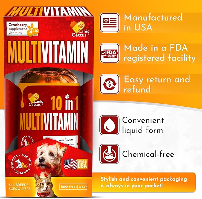 Dog UTI Treatment – Liquid Cat & Dog Vitamins – Bundle Multivitamin + UTI+ with Turkey Flavor for All Pets – Promotes Bladder & Kidney Care – Full of Vitamins C, B, D – No GMO – Bottle Set x 2 oz