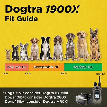 Dogtra 1900X 2-Dogs E-Collar with Remote [New Edition] 35 lbs+, 3/4 Mile Range, LED Light, 100 Levels Control for Stubborn Dogs, Waterproof, Boost for Quick Recall, Vibration, Safety Lock & Tone