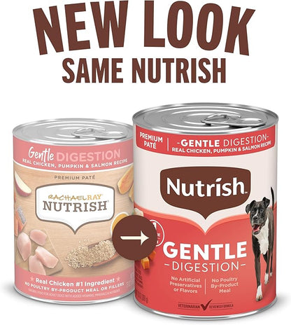 Nutrish Gentle Digestion Premium Paté Wet Dog Food,Real Chicken,Pumpkin & Salmon Recipe,13 oz. Can,(Rachael Ray),(Pack of 24)