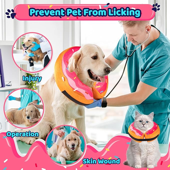 Grand Line Donut Inflatable Collar for Dogs and Cats, Soft Recovery Dog Cone After Surgery, Protective Pet Neck Cone for Small, Medium, Large Dogs, Not Block Vision (Pink, M-Plus)