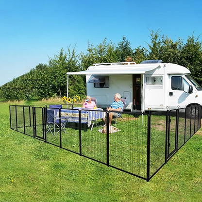 Kfvigoho Dog Playpen Outdoor Extra Wide 32 Piece Panels Heavy Duty Dog Fence 47" Height Anti-Rust with Doors Portable for RV Camping Yard, Total 84FT, 561 Sq.ft, Snowy Black
