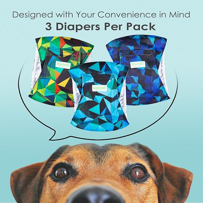 wegreeco Washable Male Dog Belly Band (Stylish Pattern)- Pack of 3 - Male Dog Belly Wrap, Dog Diapers Male (Abstract Geometrical Blue, Large)