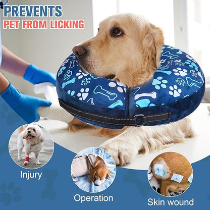 BEAUTYZOO Inflatable Dog Cone Collar, Recovery Dog Cone After Surgery, Adjustable Blow up Dogs Donut Collar, Pet Recovery Collar for Dogs,Navy Blue M