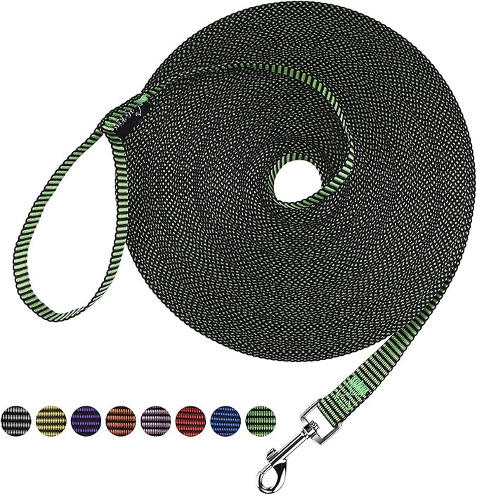Hi Kiss Dog/Puppy Obedience Recall Training Agility Lead - 15ft 20ft 30ft 50ft 100ft Training Leash - Great for Training, Play, Camping, or Backyard(20ft,Black_Green)
