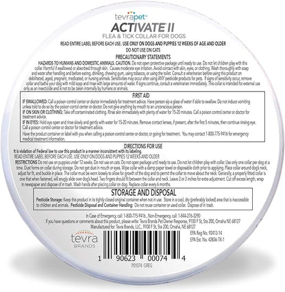 TevraPet Activate II Flea and Tick Collar for Dogs, 12 Months Prevention, 2 Count, for Medium and Large Dogs