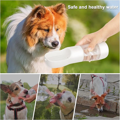 Portable Dog Water Bottle - Leak Proof Dog Water Dispenser with Bowl & Food Container, Dishwasher Safe Food Grade Plastic for Pet Puppy Outdoor Walking Hiking Travel White