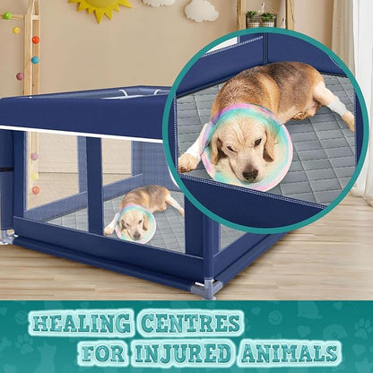 XVISHX 42x42 Inches Puppy Playpen with Cover&Dog Pads, Dog Playpen for Puppies or Small Dogs, Pet Playpen for Indoor & Outdoor, Sturdy Safety Dog Pen with Thickened Fabric