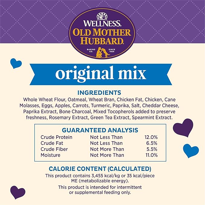 Old Mother Hubbard Wellness Original Mix Dog Biscuits,Natural,Training Treats,Four Flavors,Small Size,(6 Pound Bag),(Pack of 2)