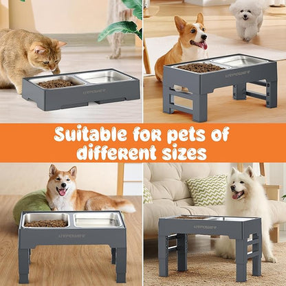 URPOWER Raised Dog Bowls 4 Height Adjustable Elevated Bowl Stand with Stainless Steel Water Bowl Non-Slip Dog Food Bowls Stand for Small Medium Large Dogs and Pets