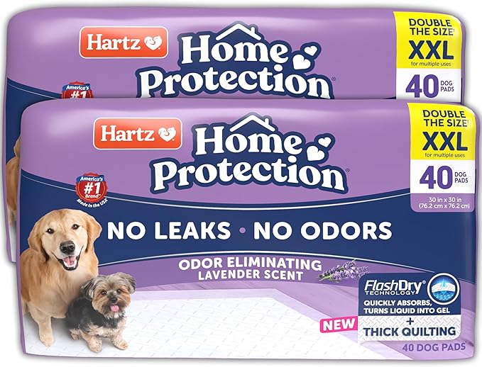 Hartz Home Protection Super Absorbent Odor Eliminating Lavender Scented No Leaks Dog Pads, XXL 80 Count