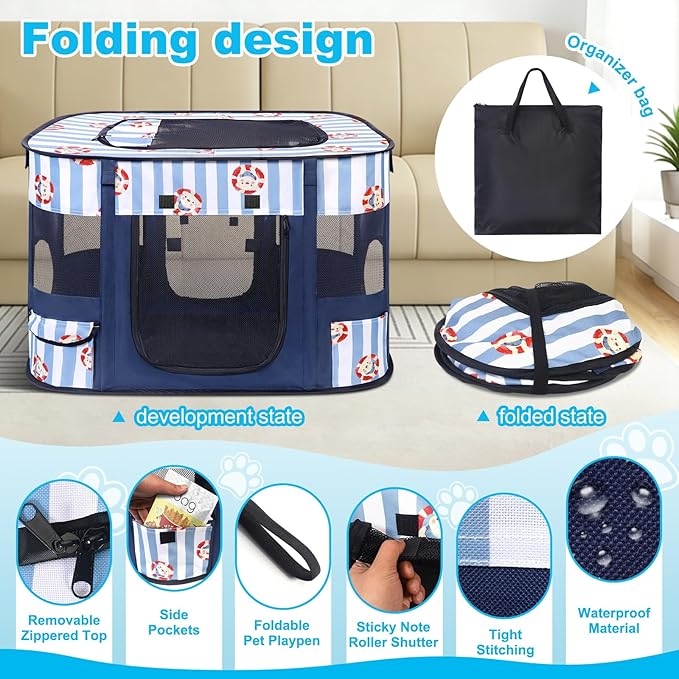 Dog Play Pen Indoors, Pink Crate, Dog Pen,Portable Foldable Playpen Indoor for Small/Medium Dogs, Puppy Cat Pet Playpen, Exercise Kennel Tent Crate