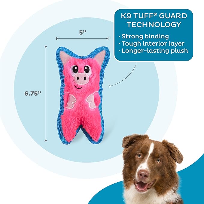Outward Hound Durablez Minis – Squeaky Plush Dog Toy, No Stuffing for Less Mess, Interactive & Tough, Jumbo Squeaker, Puppies & Small Dogs, Pig, 6.8" (Pack of 2)