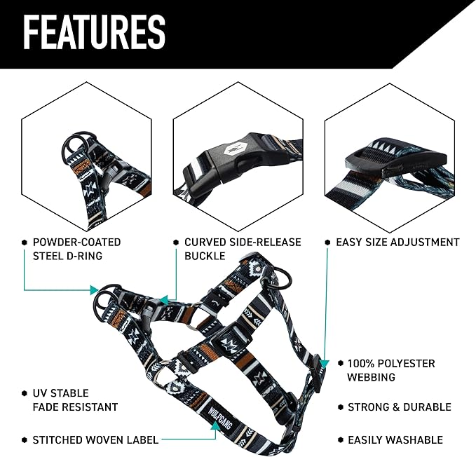 Wolfgang Heavy Duty Adjustable Dog Harness, Pull-Tested to Over 800 lbs for Walking & Training, NewMoon Print, Small