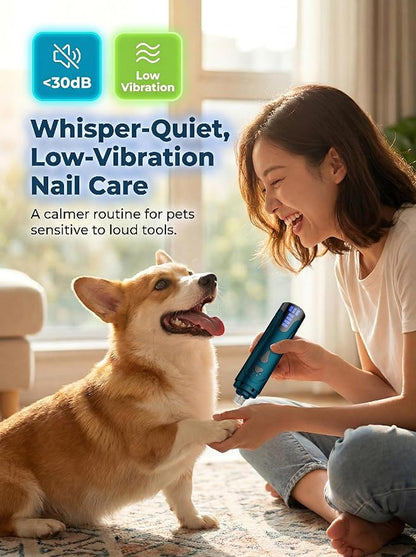 YABIFE Super Quiet Dog Nail Grinder & Clippers Kit with 2 LED Lights, 3 Speeds Up to 12,000 RPM, Lower Than 30dB Electric Pet Nail Trimmer for Small Medium Large Dogs and Cats