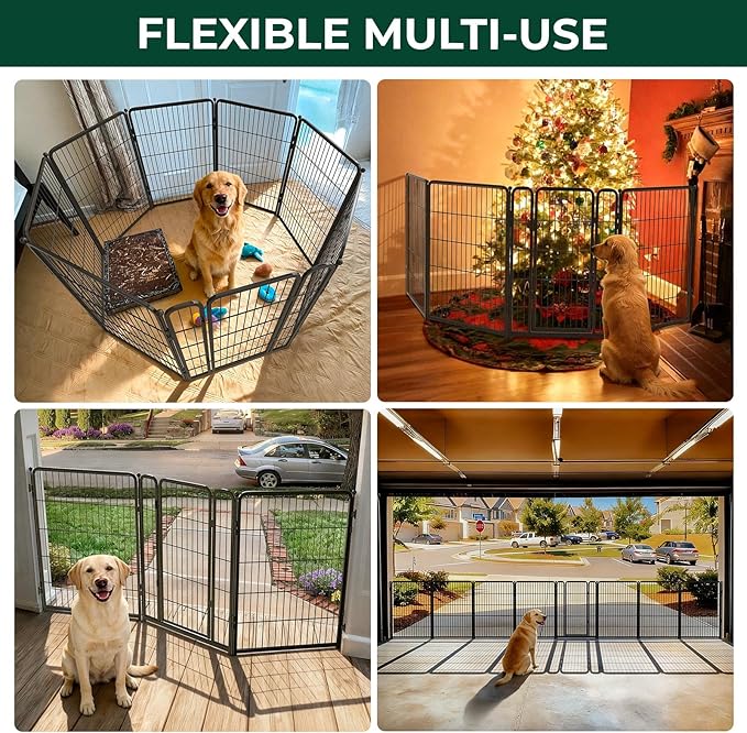 FXW Dog Gate Extra Wide Designed for Indoor Use, Adjustable Width Up to 83-inch Wide (40" H 3 Wire Panels for Medium and Large Dogs), Black
