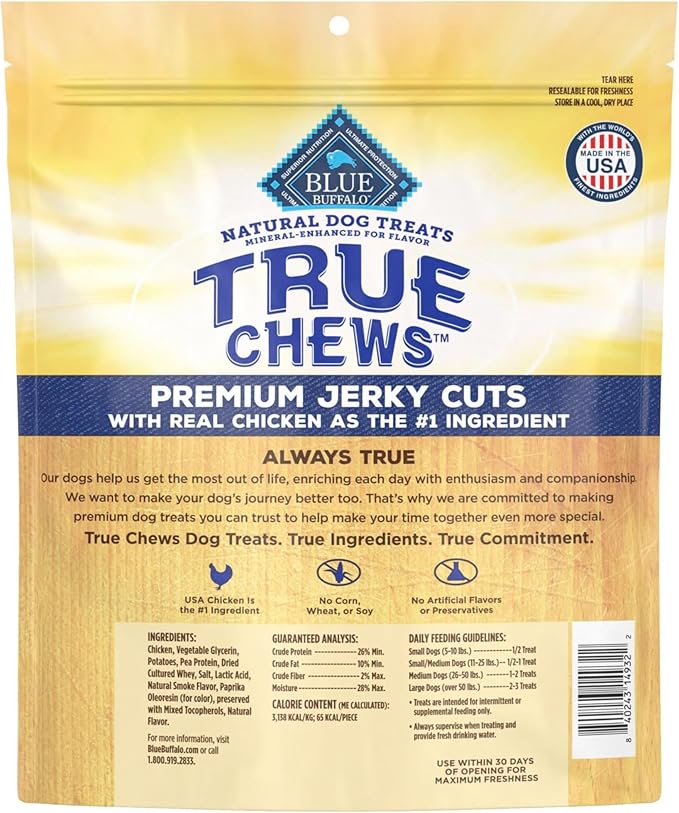 Blue Buffalo True Chews Premium Jerky Cuts Dog Treats, Made in the USA with Natural Ingredients, Chicken, 32-oz Bag