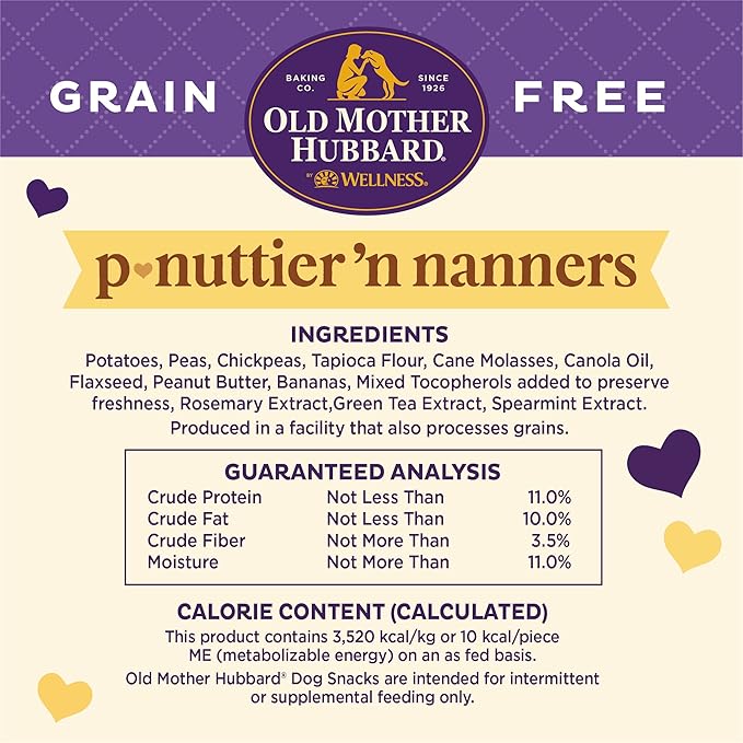Old Mother Hubbard Wellness P-Nuttier 'N Nanners Dog Biscuits, Natural, Training Treats, Peanut Butter & Banana Flavor, Mini Size, (1 Pound Bag) (Pack of 2)