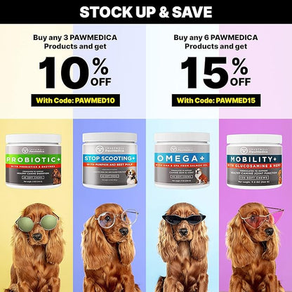 PawMedica Dog Probiotics and Digestive Enzymes, Probiotics for Dogs Made in USA, Pet Probiotic Chews for Dogs, Prebiotics & Probiotic Dog Digestive Support, Probiotic Treats - 60 Dog Probiotic Chews